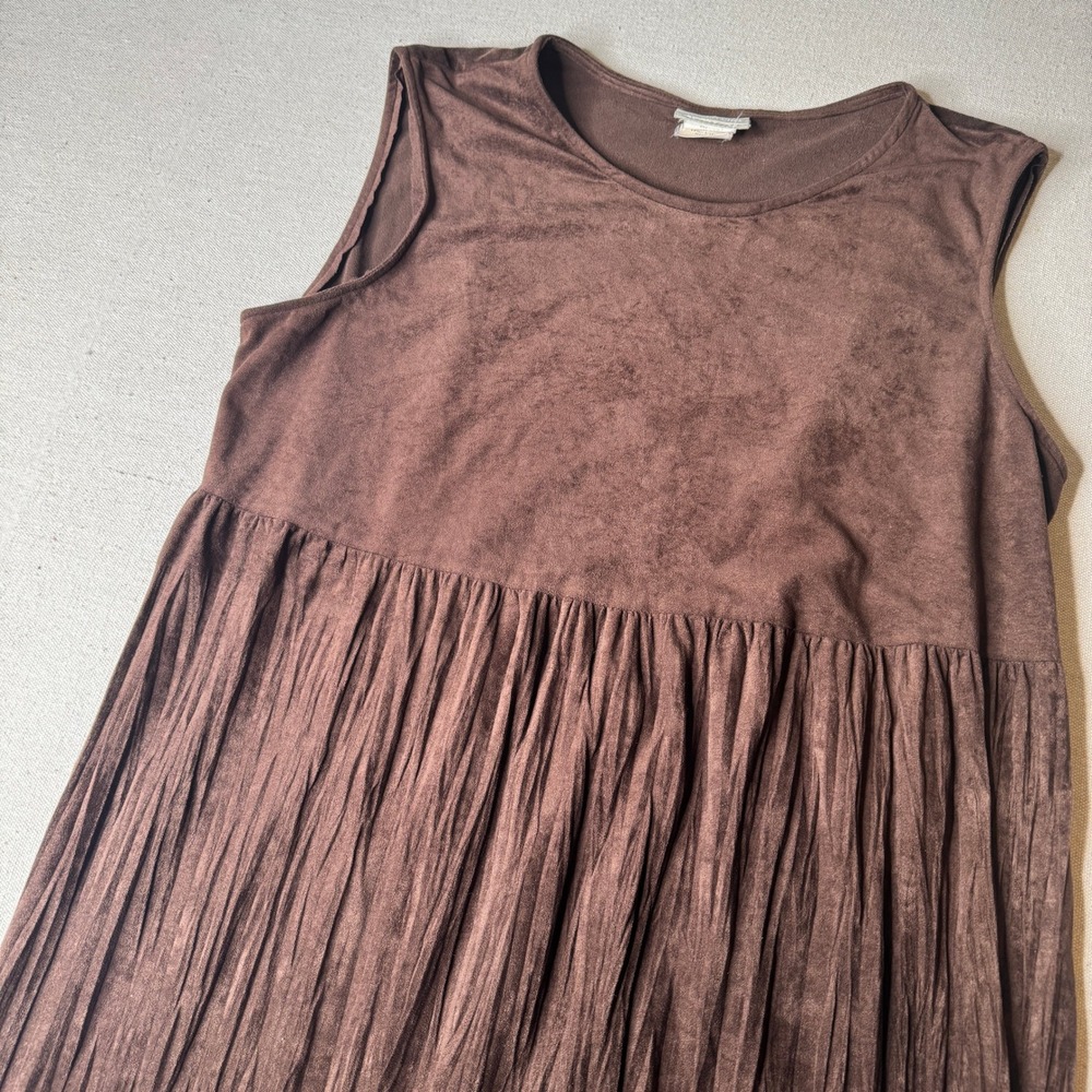 Coldwater Creek Brown Velour Pleated Maxi Dress Sleeveless Large - Modified